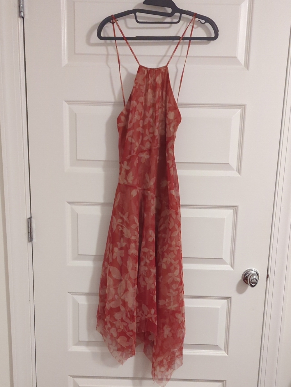 BCBGMaxAzria Coral Floral Asymmetrical Halter Dress - size 4
